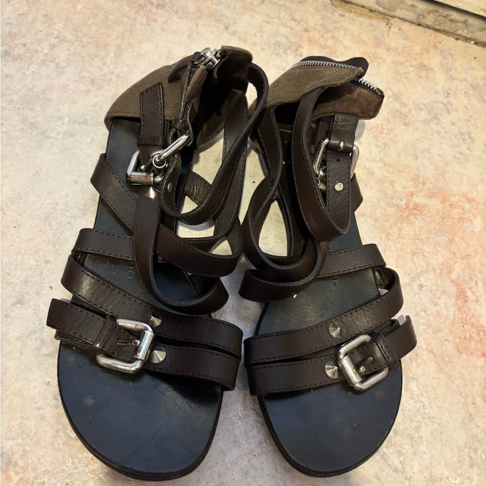 Giuseppe Zanotti Gladiator Ballot Flats Dress Shoes Strappy Spike Buckle Sandals